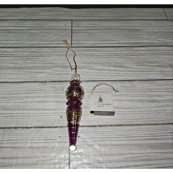 Soffieria De Carlini Vintage Glass Christmas Holiday Icicle Ornament Purple Gold - Picture 1 of 8